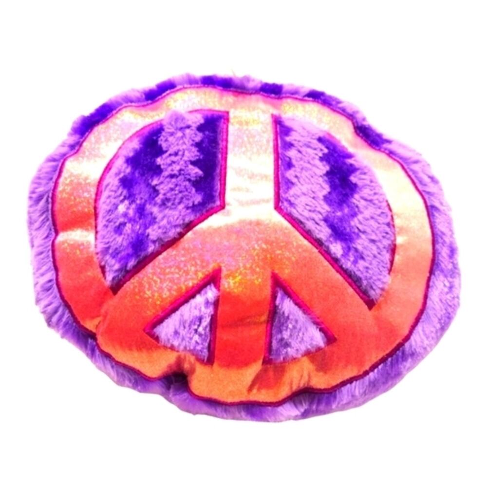 BARBIE Vibes - Pink & Lavender  11" Round Cool Peace Sign Retro Plush Pillow